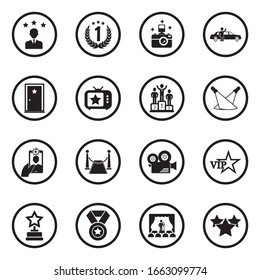 Fame Icons. Black Flat Design In Circle. Vector Illustration.