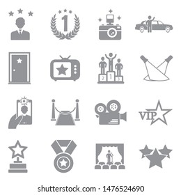 Fame Icons. Gray Flat Design. Vector Illustration.