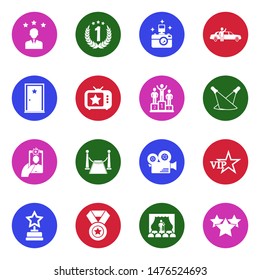 Fame Icons. White Flat Design In Circle. Vector Illustration.