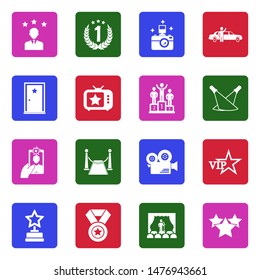 Fame Icons. White Flat Design In Square. Vector Illustration.
