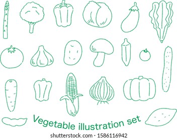 Familiar colorful vegetables illustration set