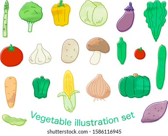 Familiar colorful vegetables illustration set