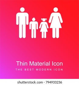 Familiar group of four heterosexual couple of father and mother with their son and daughter in the middle of them red and pink gradient material white icon minimal design