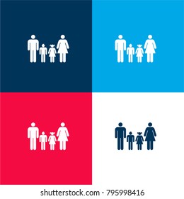 Familiar group of four heterosexual couple of father and mother with their son and daughter in the middle of them four color material and minimal icon logo set in red and blue