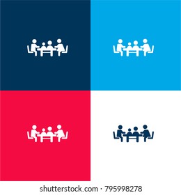 Familiar meeting on table four color material and minimal icon logo set in red and blue