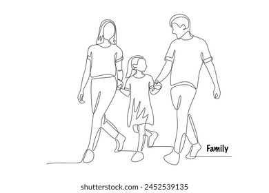 Families chatting while walking. Family concept one-line drawing