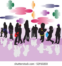 Families and children with floral background