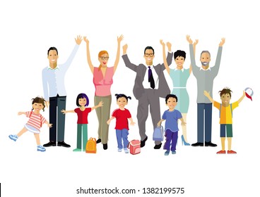 Families with children, parents and friends are having fun