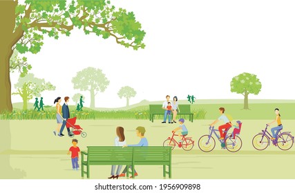 Families in the city park at leisure