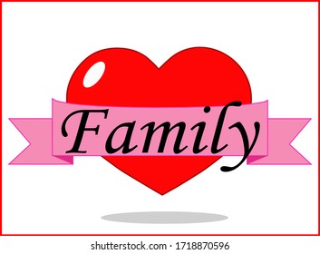 families, commemoration of families day, red heart surrounded with a pink ribbon, with the word family in it
