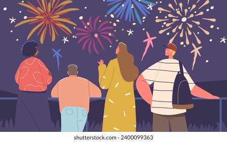 Families And Friends Gather In Awe, Faces Illuminated With Joy, As Vibrant Holiday Fireworks Burst Overhead