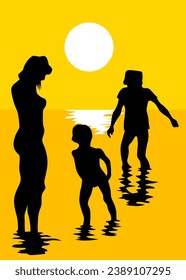 Families with little child on color background