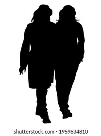 Families with little child walking on street. Isolated silhouettes of people on white background
