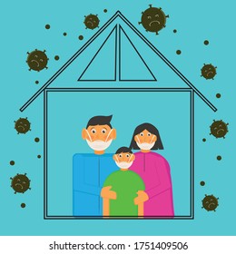 Families with mask at home stop coronavirus covid-19. Prevention of transmission from Virus.vector illustration