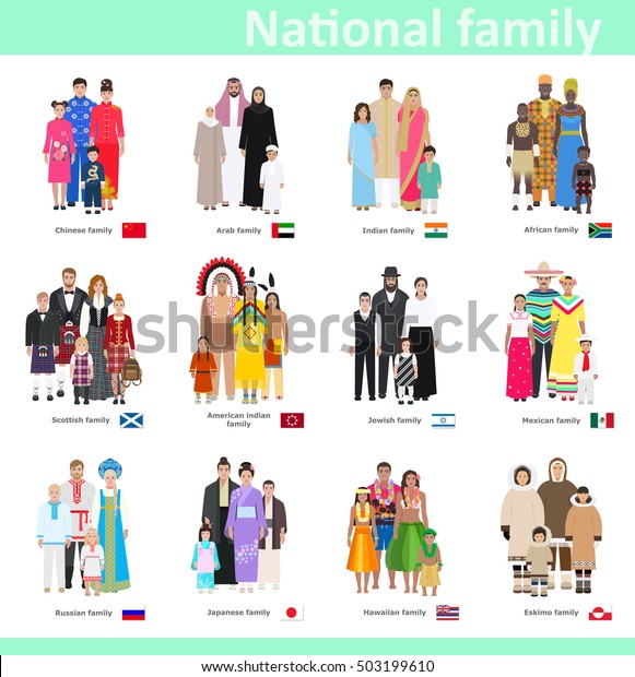 民族衣装を着た家族 異なる国 ベクターイラスト のベクター画像素材 ロイヤリティフリー