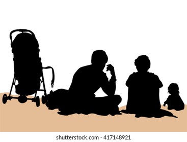 Families people with little child on white background