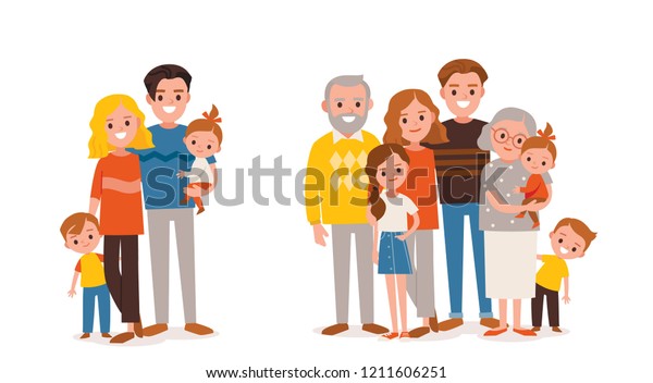 Families Portraits Set Big Happy Multigenerational Stock Vector ...