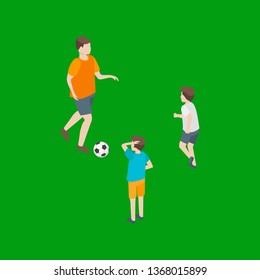 Families Spending Free Time 3d Isometric View Recreation Together. Vector illustration of People Play Football