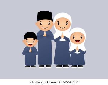 families who wear blue to celebrate Ramadan and Eid. Vector and HD image