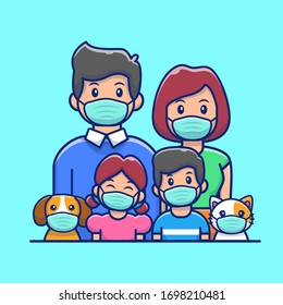 Familiy Wear Mask Vector Icon Illustration. Corona Mascot Cartoon Character. People Icon Concept White Isolated. Flat Cartoon Style Suitable for Web Landing Page, Banner, Flyer, Sticker, Card