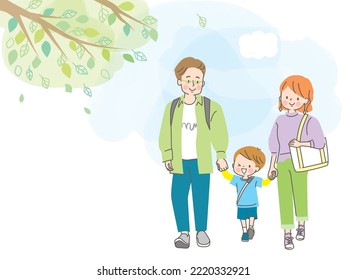 Family of 3 going out vector illustration