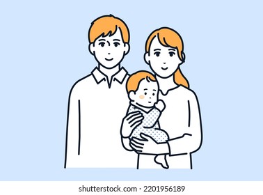 Familia de 3: Material de ilustración vectorial de una pareja joven y un bebé