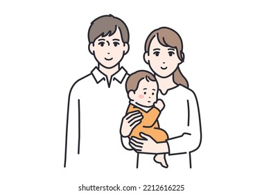 Familia de 3: Material de ilustración vectorial de una pareja joven y un bebé