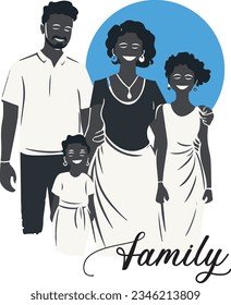 A family of 4 people who are happy together