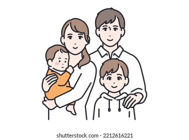 Familia de 4: Material de ilustración vectorial de una pareja joven, un bebé y un niño