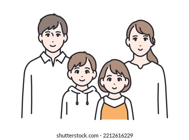 Family of 4: Vector illustration material of a young couple and two children