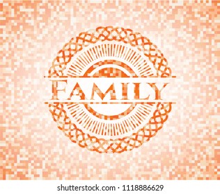 Family abstract orange mosaic emblem with background