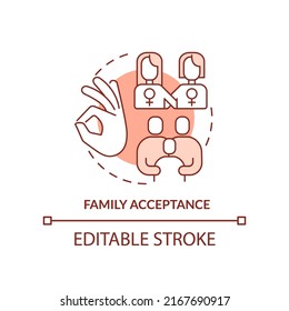 Family Acceptance Red Concept Icon. Relationship Conflict. LGBT Couples Issue Abstract Idea Thin Line Illustration. Isolated Outline Drawing. Editable Stroke. Arial, Myriad Pro-Bold Fonts Used