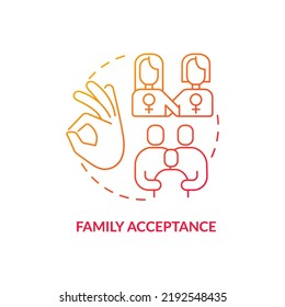 Family Acceptance Red Gradient Concept Icon. Relationship Conflict. Issue Within LGBT Couples Abstract Idea Thin Line Illustration. Isolated Outline Drawing. Myriad Pro-Bold Fonts Used