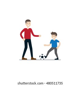 Family activities. Playing together. Father playing football with his son