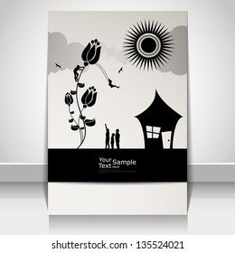 Family activities in psychedelic garden, cover design