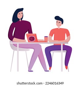 Family activity with mum eating out with her son flat vector illustration
