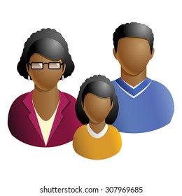 Family African American with child avatar icon isolated on white background. Parents and daughter. Vector illustration
