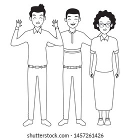 Family afro grandmother with adult grandsons vector illustration graphic design