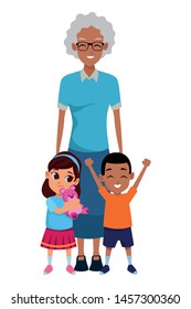 Family afro grandmother with boy and girl playing with teddy vector illustration graphic design