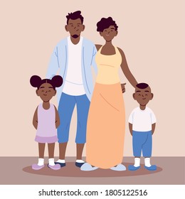 family afro, parents with children holding hands vector illustration design