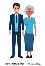 Family afroamerican grandmother with adult son smiling cartoon vector illustration graphic design