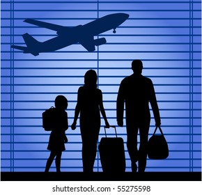 The family at the airport-an illustration