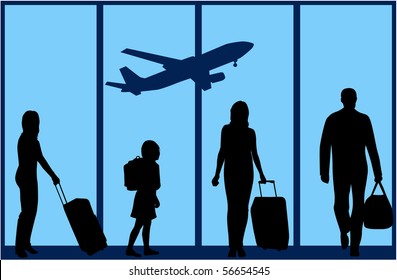 The family at the airport-an illustration