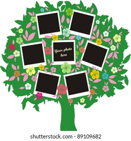 Family album. Floral tree with frames for your photos.