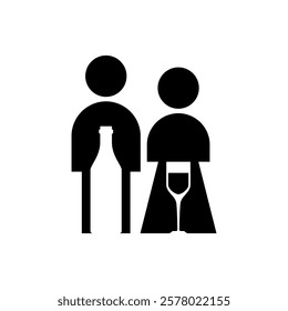 Family of alcoholics sign. Husband and wife drink alcohol. Social problem in society. Alcoholism disease