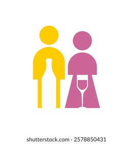 Family of alcoholics sign. Husband and wife drink alcohol. Social problem in society. Alcoholism disease