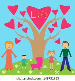 Family among nature vector illustration like a child drawing
