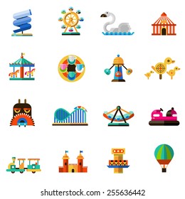 Family amusement recreational fun park decorative icons set isolated vector illustration