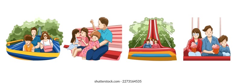 Family in the amusement vector sett collection graphic clipart design