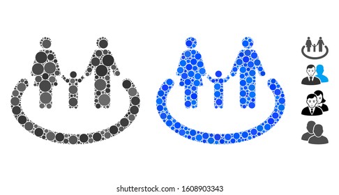 Family area composition of round dots in different sizes and shades, based on family area icon. Vector round elements are united into blue composition.